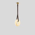 Round Spanish Alabaster Pendant Light Leather Hanging Wire | Desfino