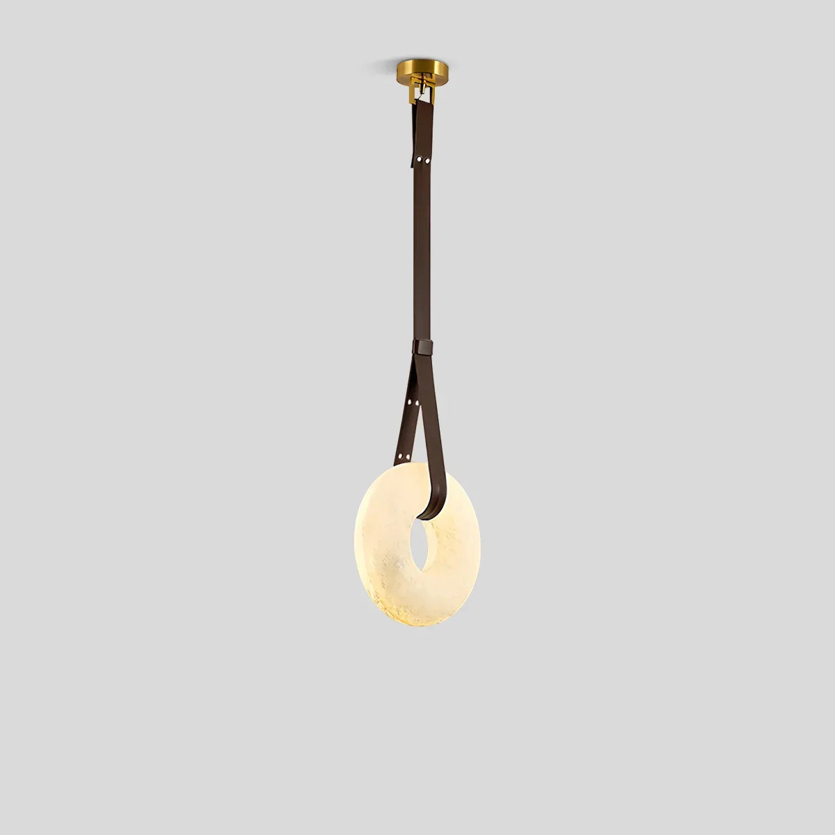 Round Spanish Alabaster Pendant Light Leather Hanging Wire | Desfino