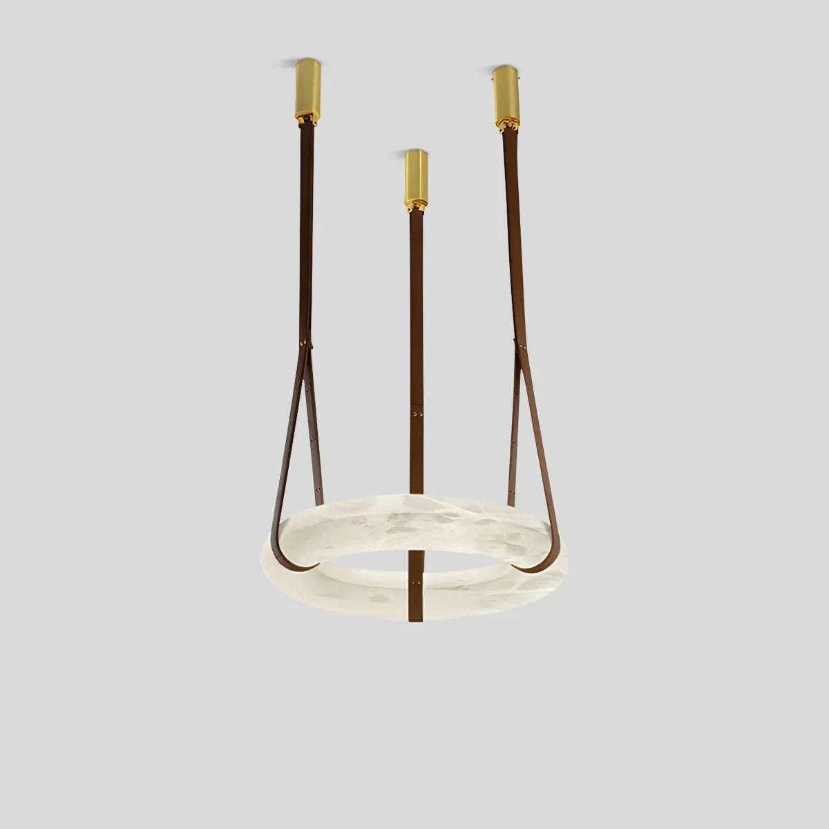 Round Spanish Alabaster Pendant Light Leather Hanging Wire | Desfino