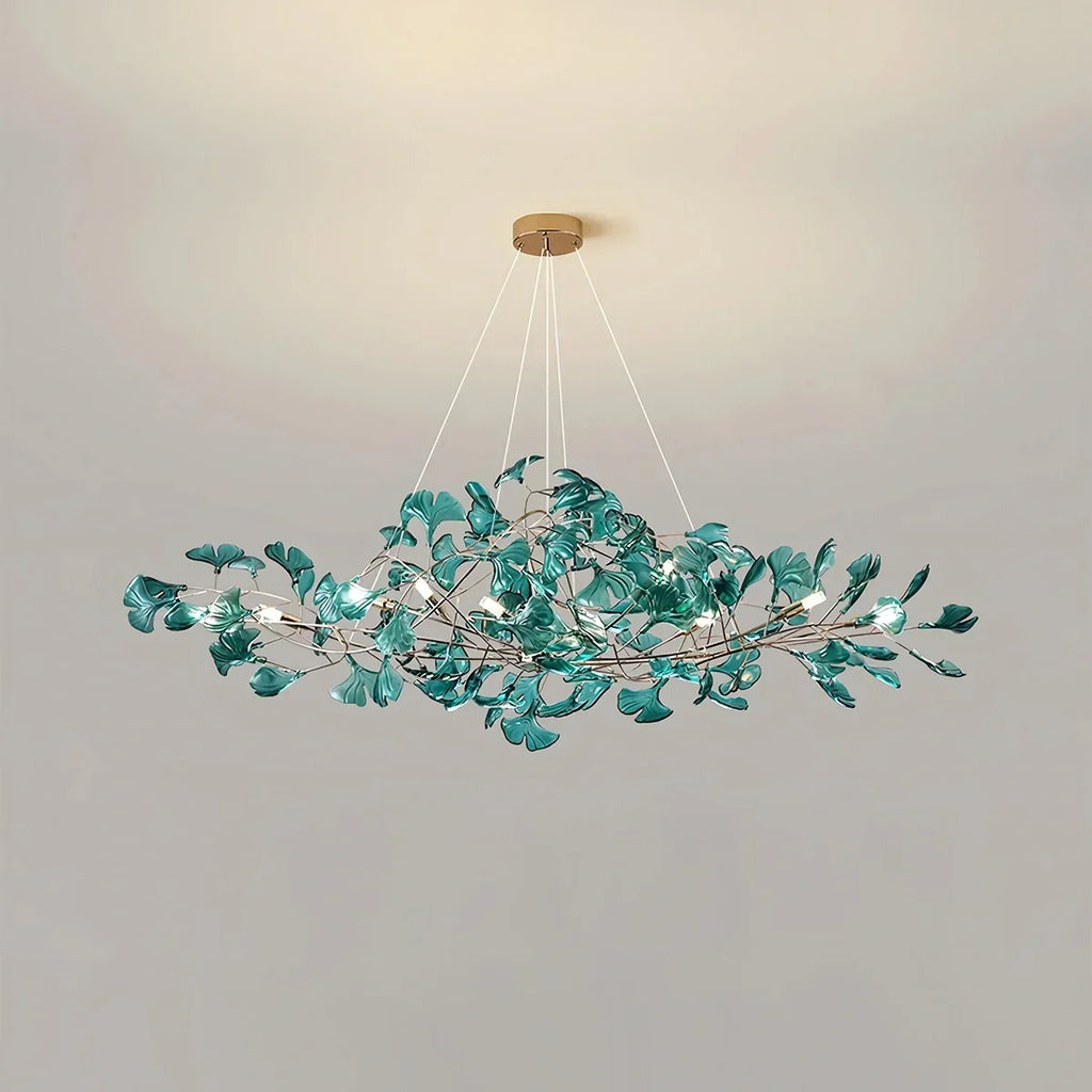Kronleuchter mit Ginkgoblättern aus Acrylglas für den Essbereich | Desfino