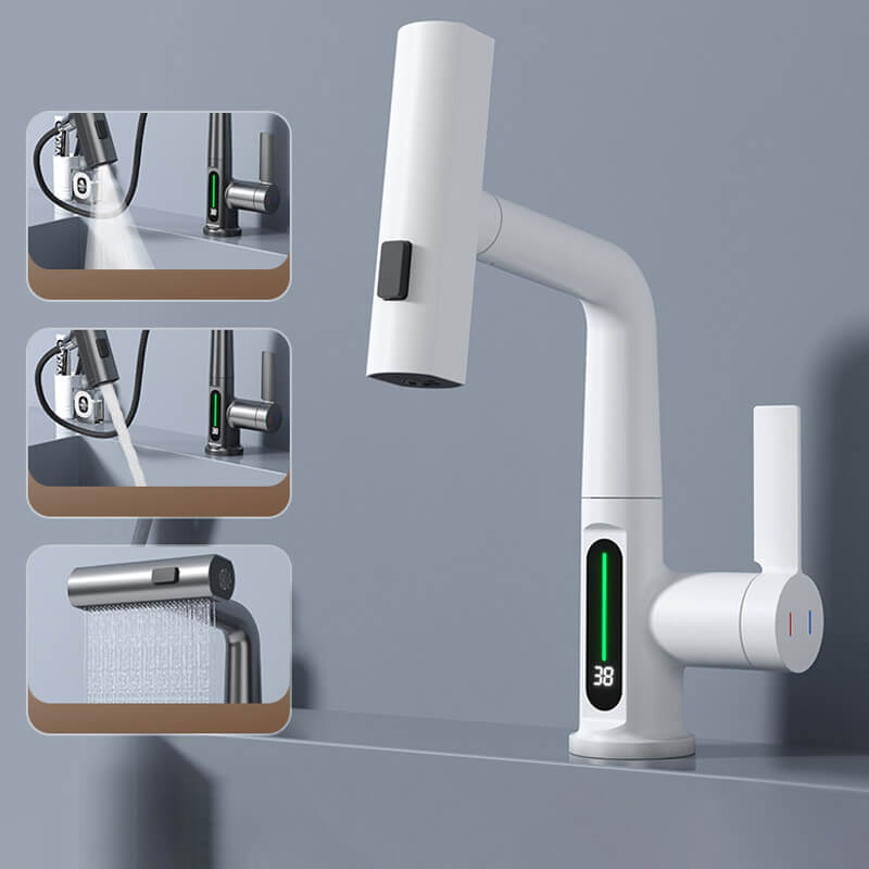 Bateria kuchenna Watermaster z wyciąganą wylewką — wąż 60 cm, obrót 360°, wskaźnik temperatury - Desfino