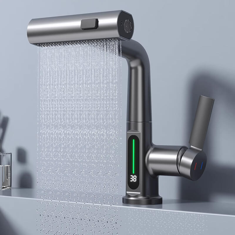 Bateria kuchenna Watermaster z wyciąganą wylewką — wąż 60 cm, obrót 360°, wskaźnik temperatury - Desfino