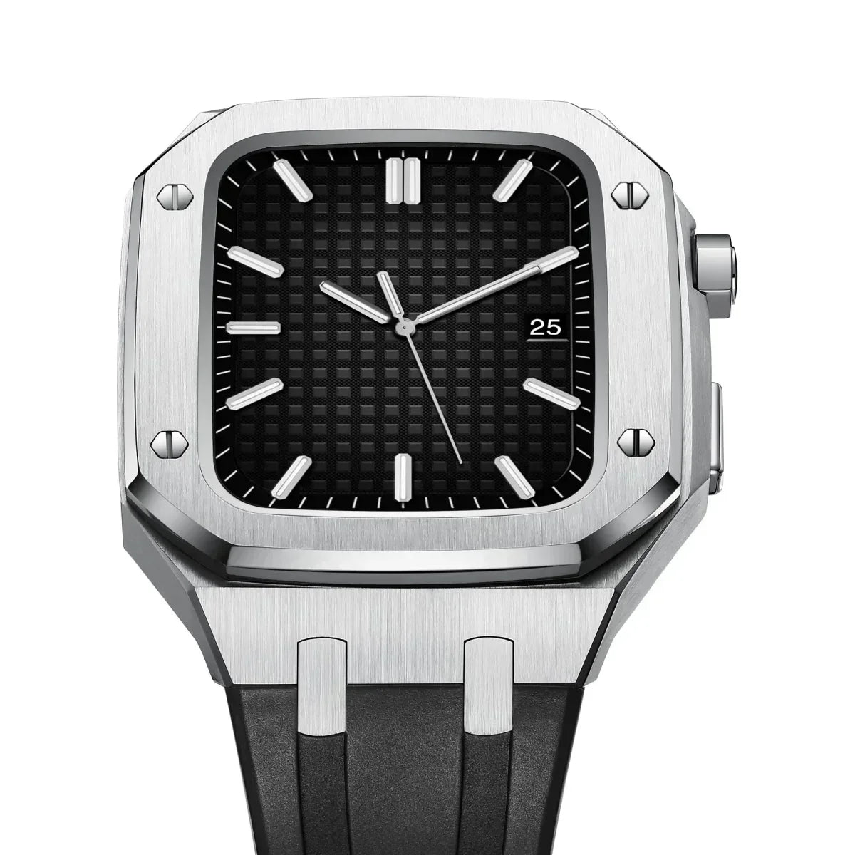 Kirello09 Apple Watch-dekselsett for ombygging — silikonrem, etui i 316L-stål - Desfino