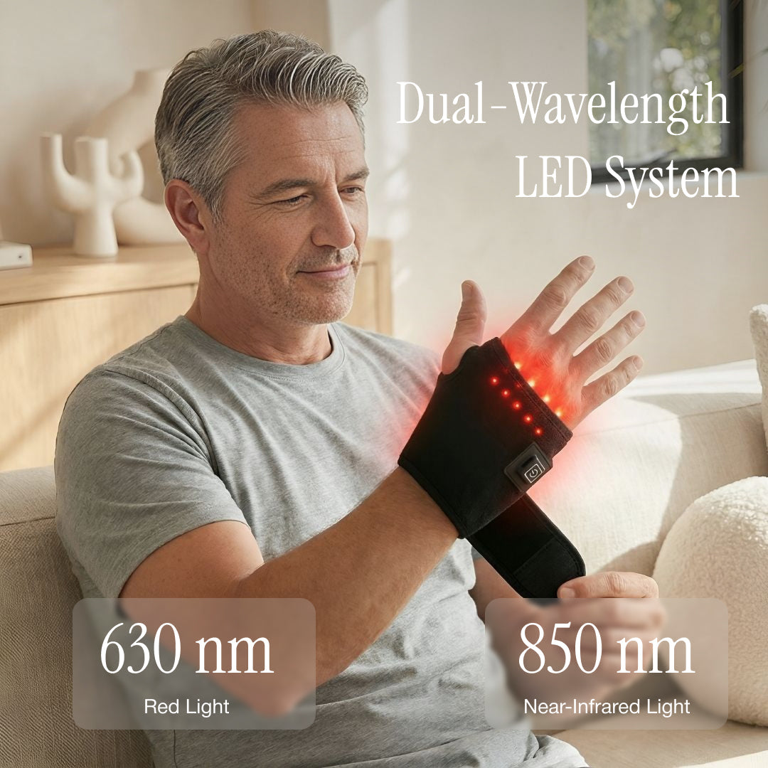 LumiThera Flex LED-håndleddsomslag — 660nm rødt og 850nm nær-infrarødt lys - Desfino