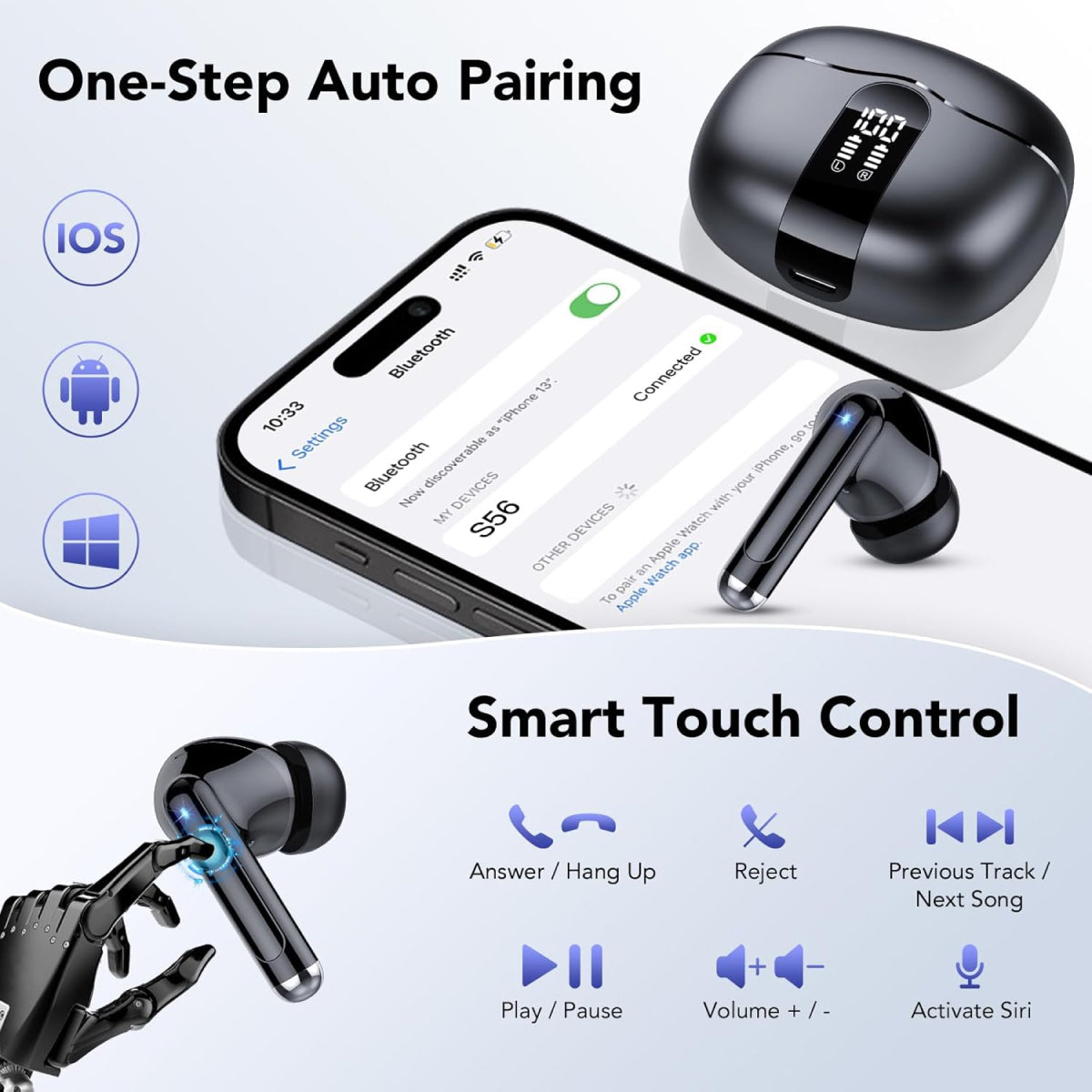 Kirel Ακουστικά Bluetooth IPX7 — Ακύρωση θορύβου, αυτονομία 52H - Desfino