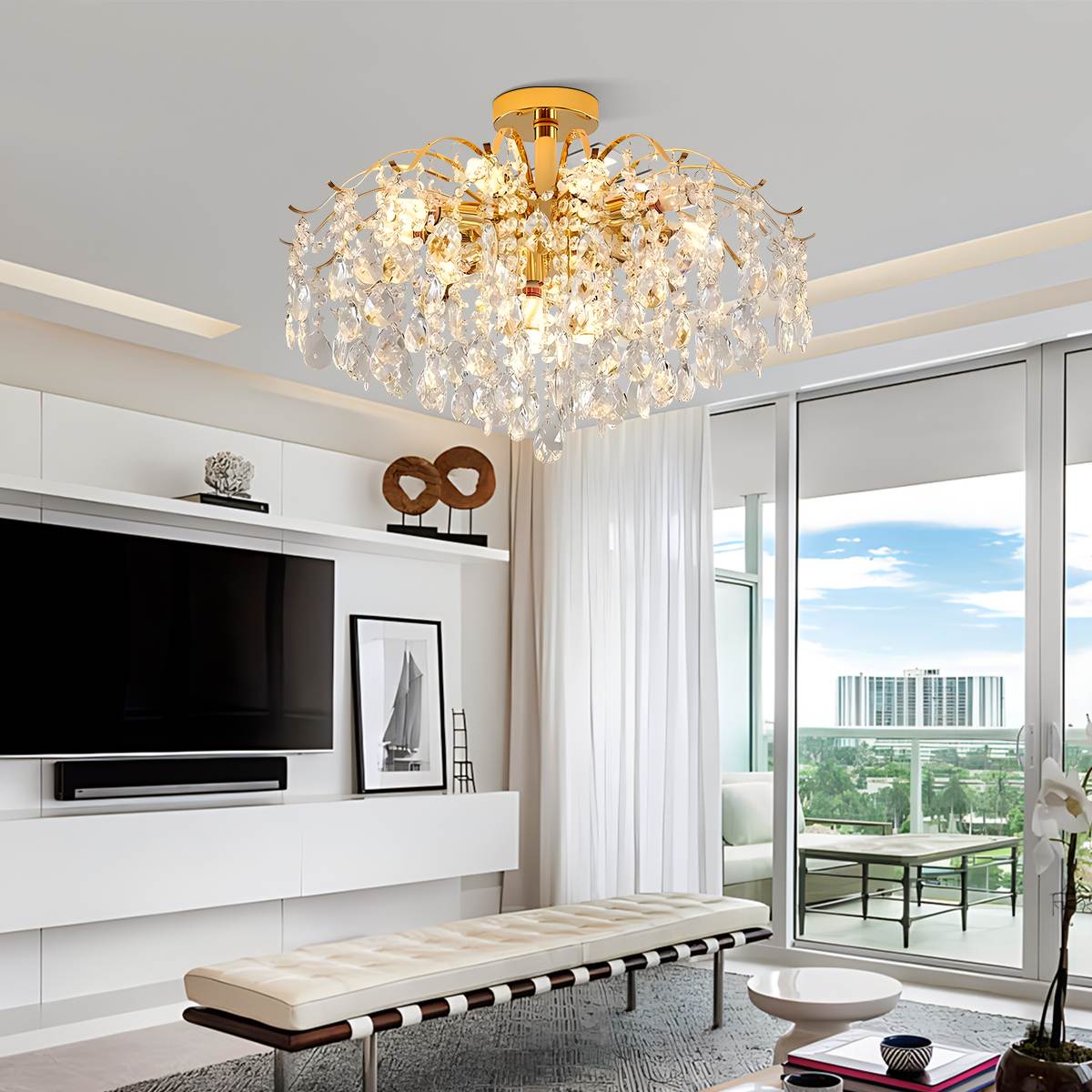 French Vintage Crystal Ceiling Chandelier | Desfino