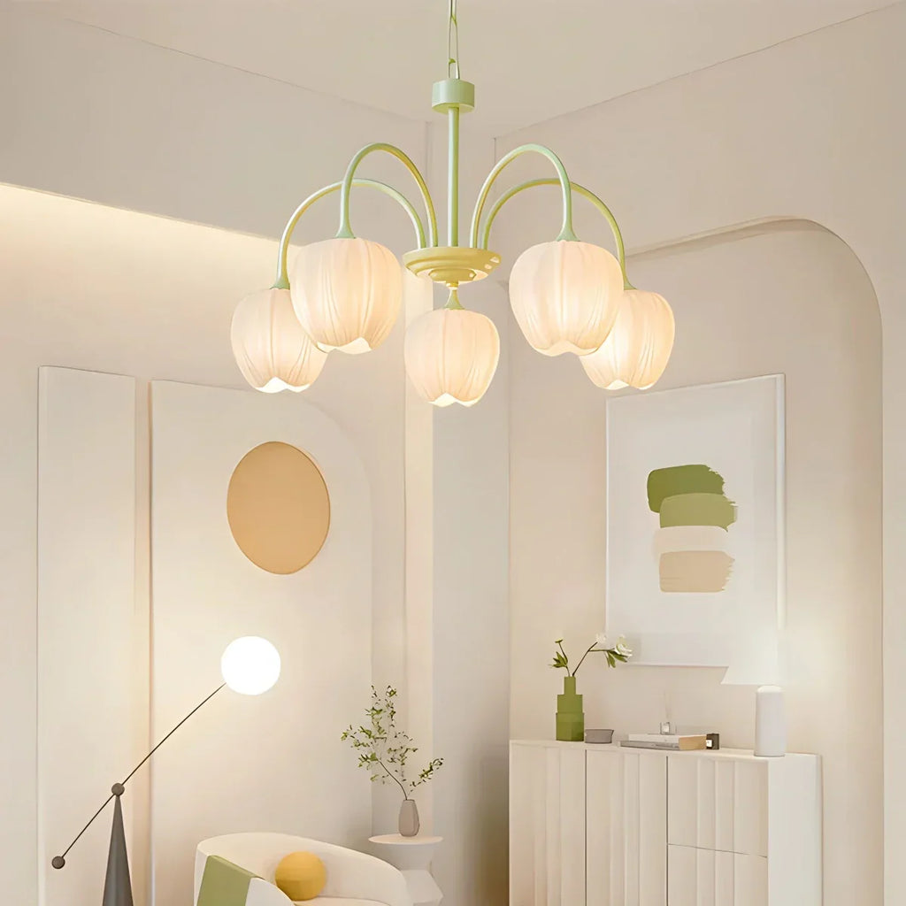 Französischer romantischer Tulpen-Kronleuchter in Matcha-Farbe | Desfino