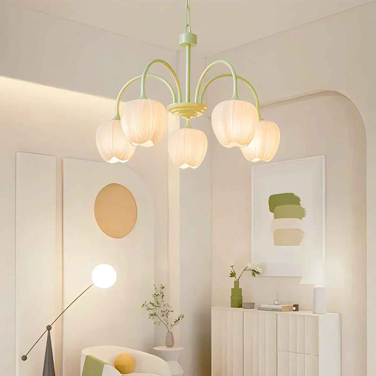 Französischer romantischer Tulpen-Kronleuchter in Matcha-Farbe | Desfino