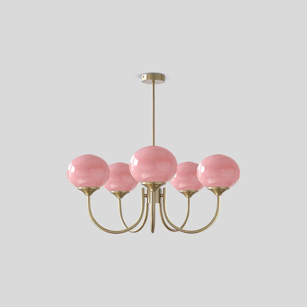 Pink Glass Globe Arm Chandelier for Living Room | Desfino