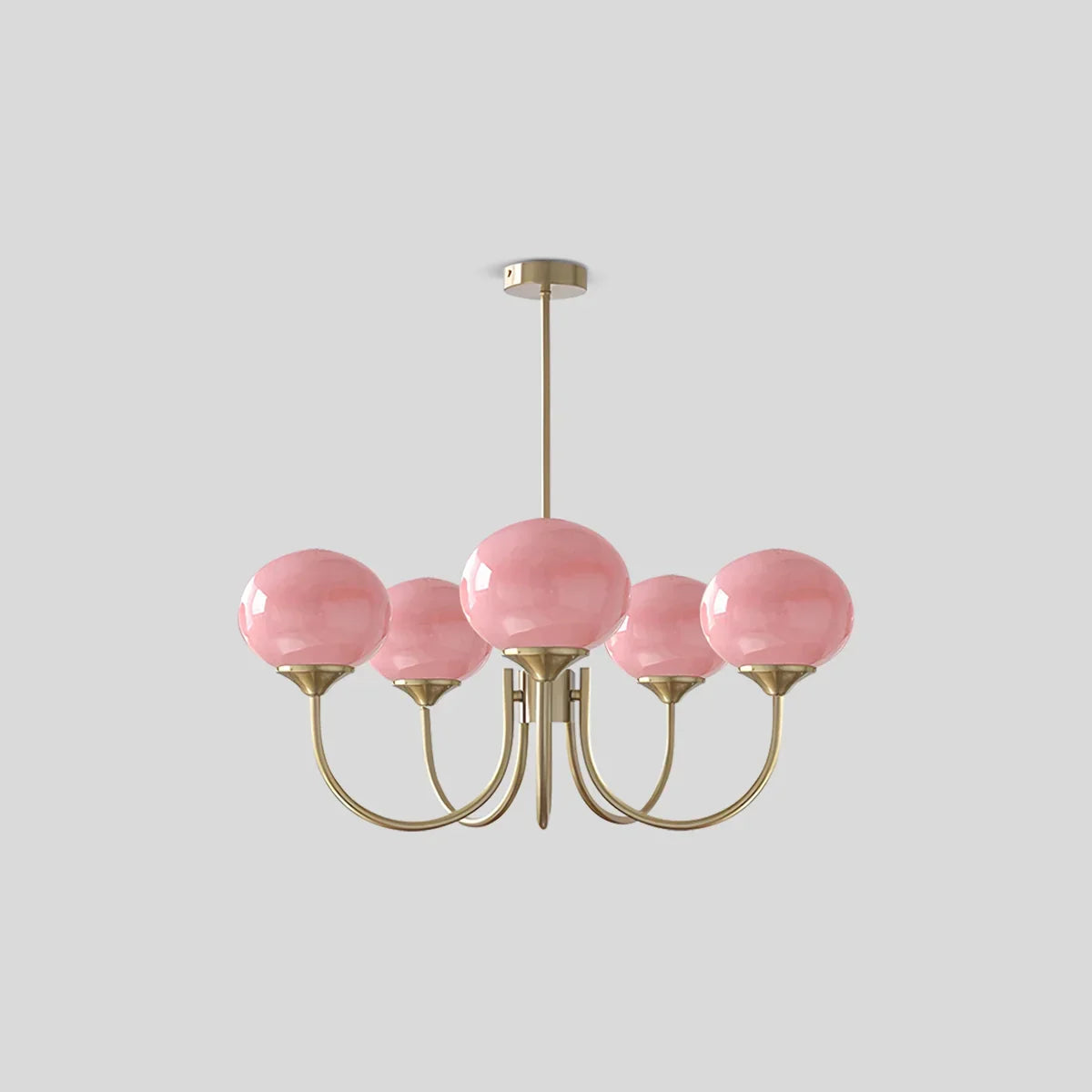 Pink Glass Globe Arm Chandelier for Living Room | Desfino
