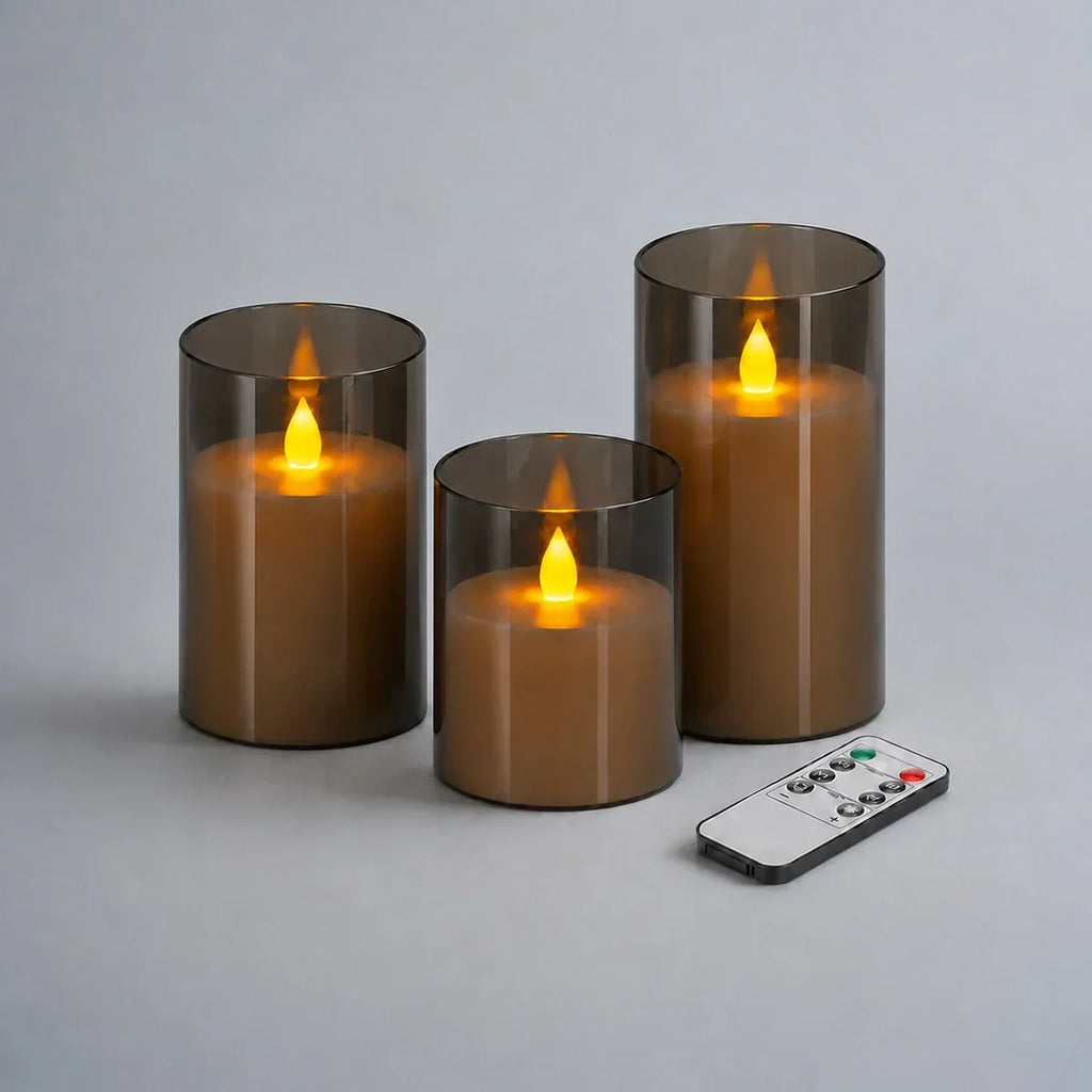 Säulenkerzen aus Acrylglas, flammenlos, 12er-Pack × 6 | Desfino