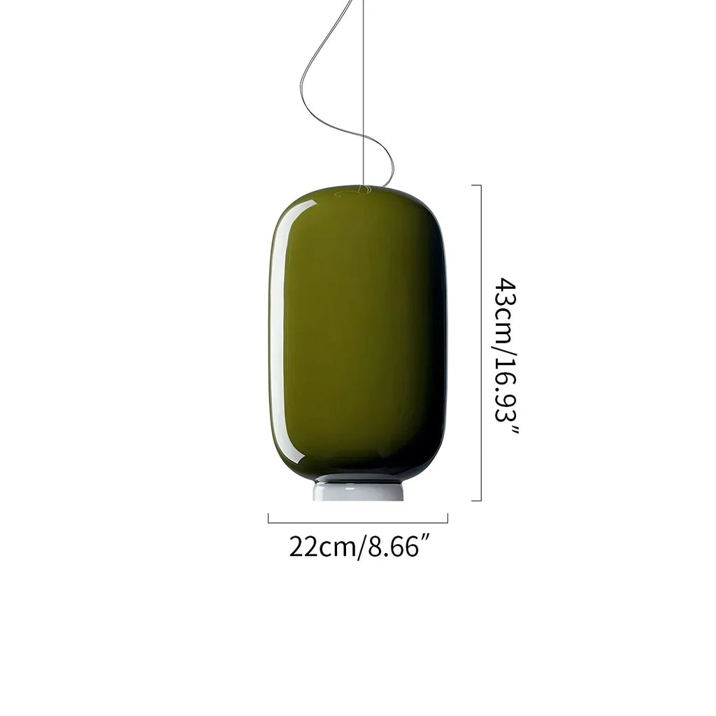 Moderne Pendelleuchte als Laterne aus farbigem Glas | Desfino