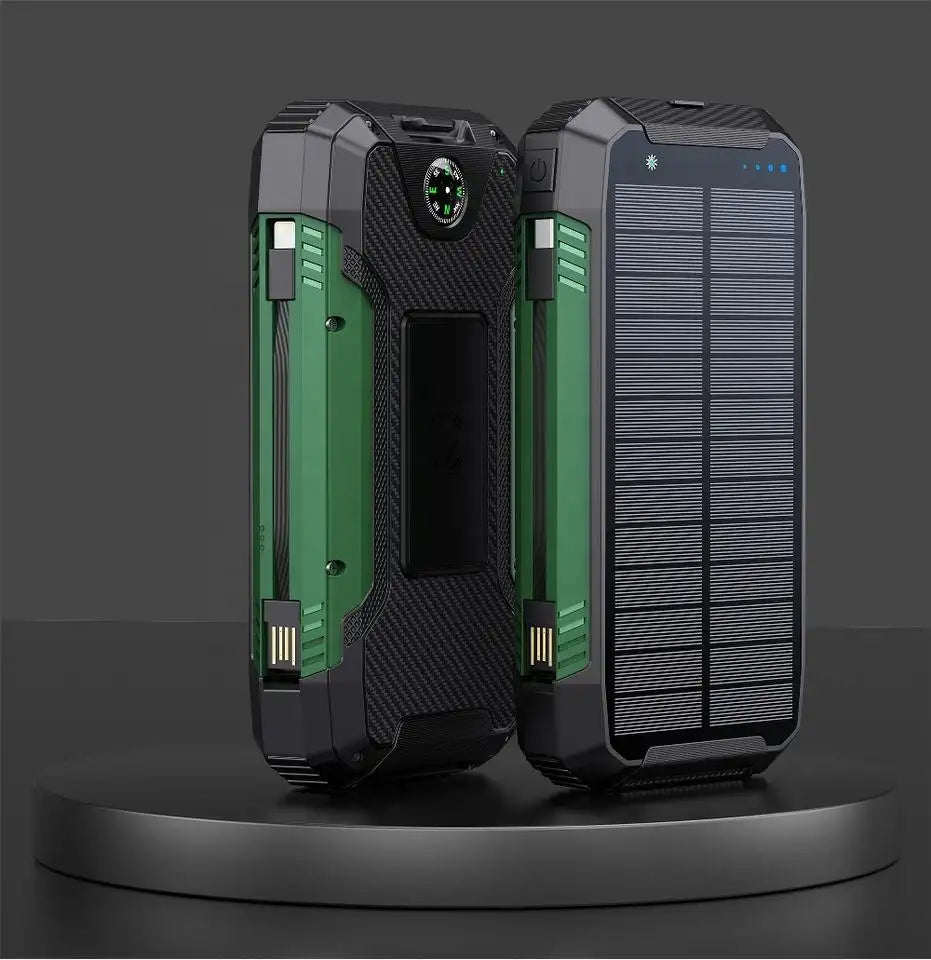 LumiVolt 30,000mAh vattentät solcellsladdare — 5W Qi, 2x USB, lampa - Desfino