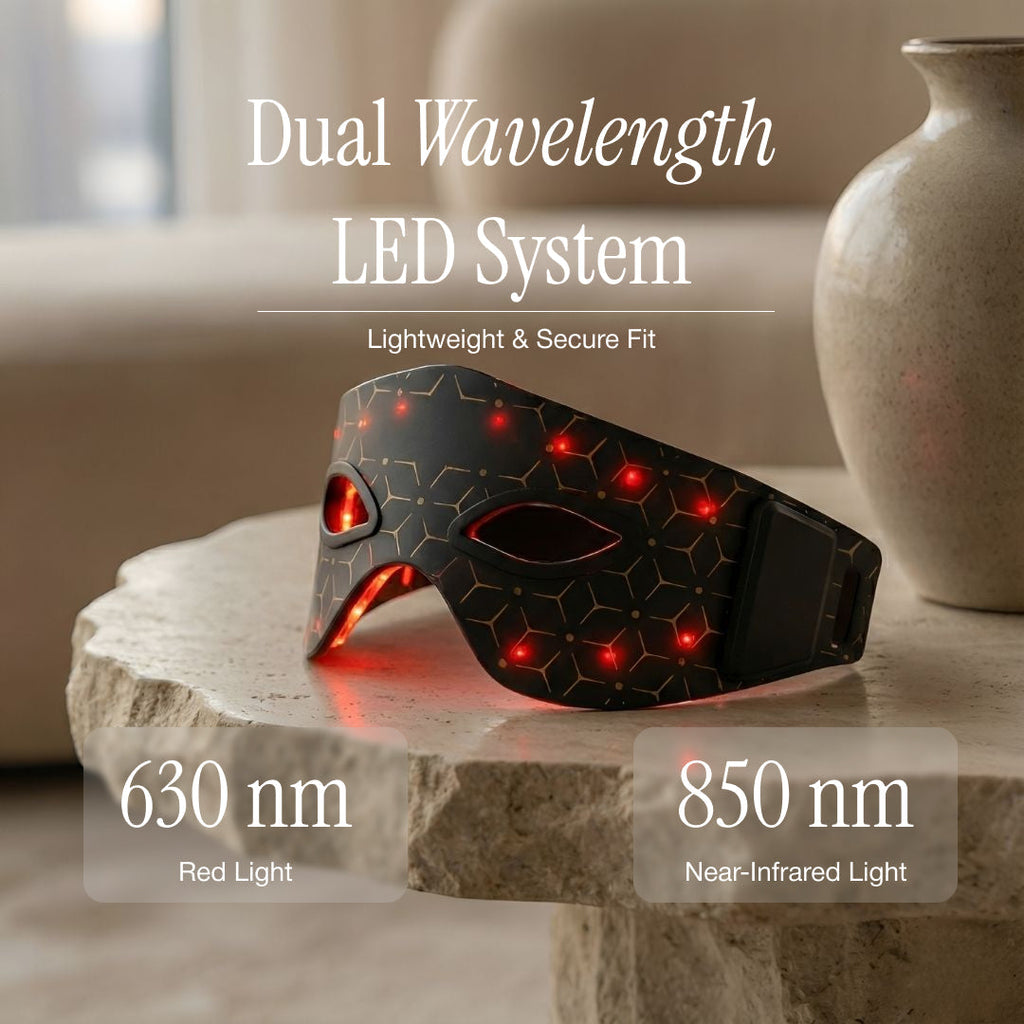 LumiThera Pro -kaksiaallonpituuksinen LED-silmämaski — 630nm ja 850nm - Desfino