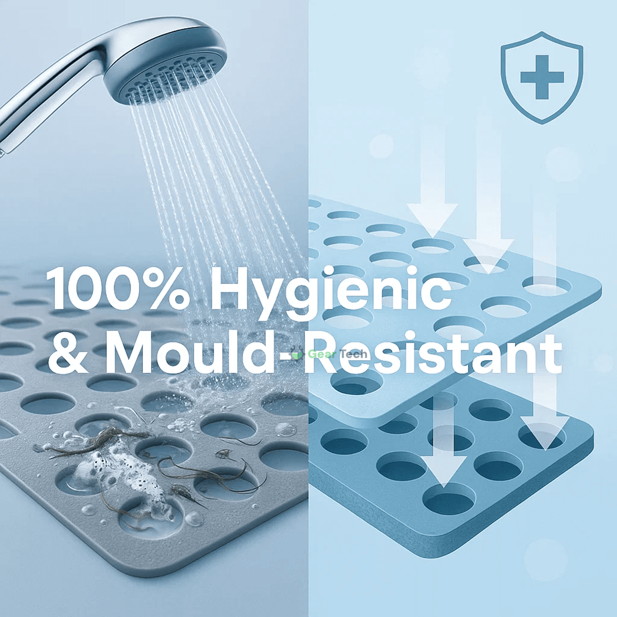 HydraSafe-skridsikker brusemåtte — hygiejnisk, skimmelresistent sugekopbagside