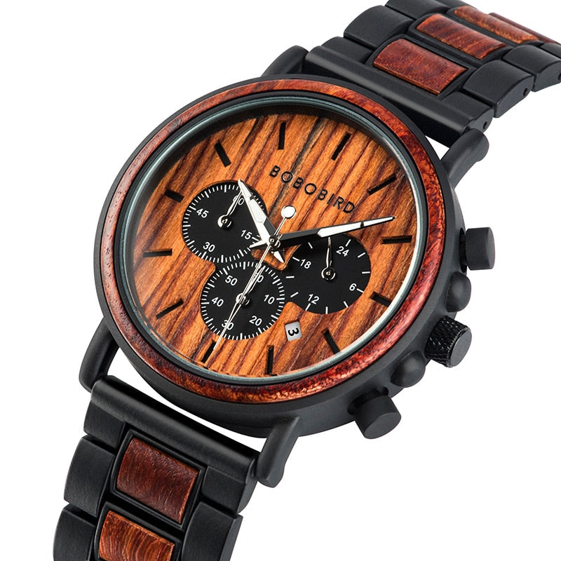 Orologio al quarzo in legno TimberLuxe — Quadrante rotondo da 44 mm, 3ATM, confezione regalo - Desfino