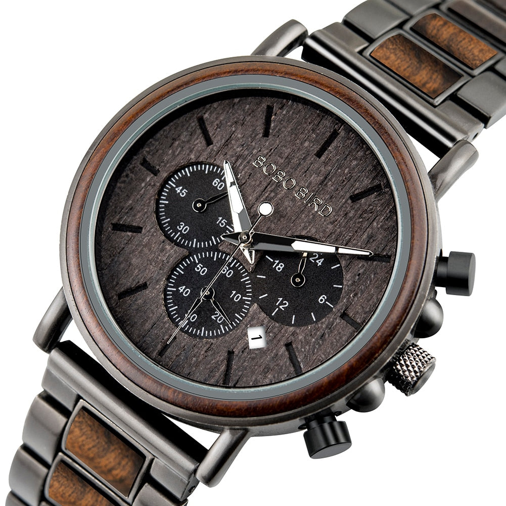 Orologio al quarzo in legno TimberLuxe — Quadrante rotondo da 44 mm, 3ATM, confezione regalo - Desfino