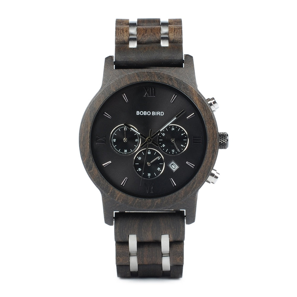 Orologio al quarzo in legno TimberLuxe — Quadrante rotondo da 44 mm, 3ATM, confezione regalo - Desfino