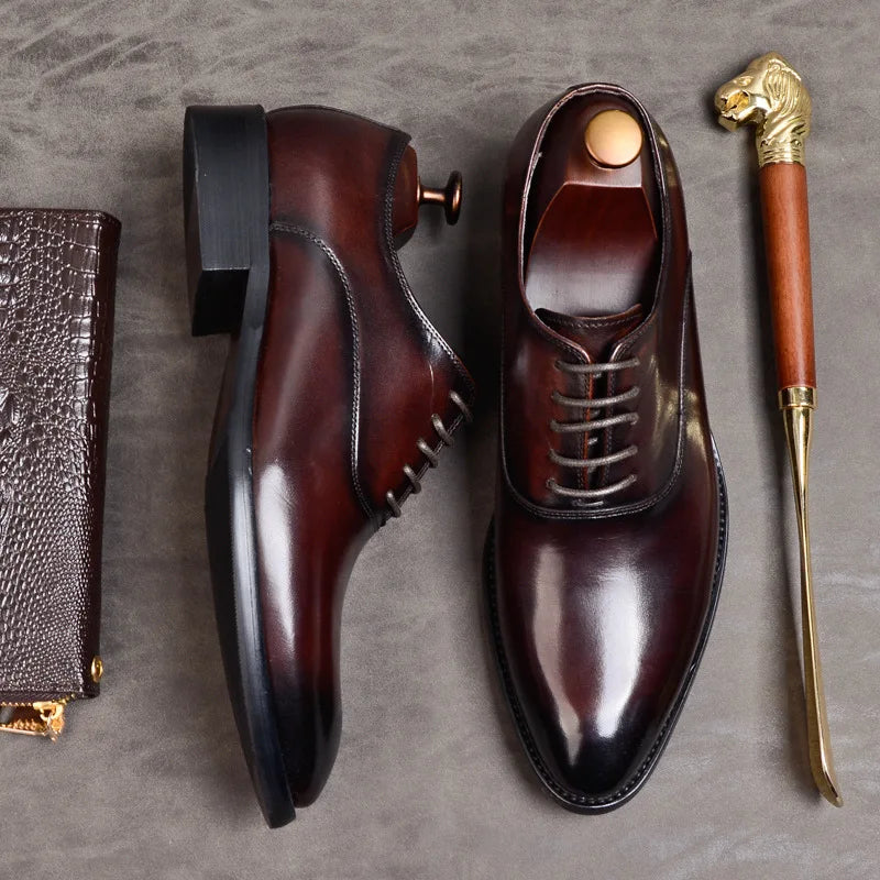 Aurelo Men's Italian Leather Oxford Shoes — Lace-Up Dress Style - Desfino