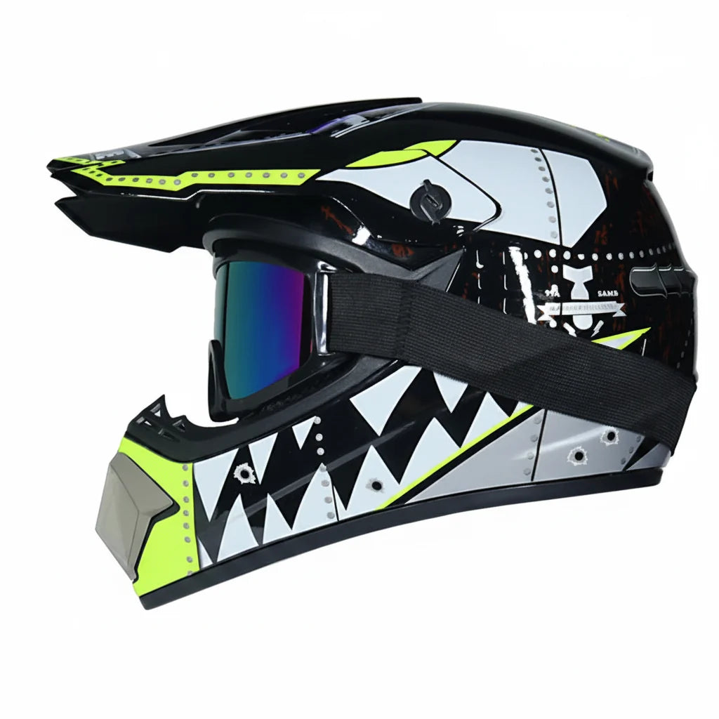 Casque de motocross intégral pour jeunes certifié DOT - coque en ABS et lunettes - Desfino