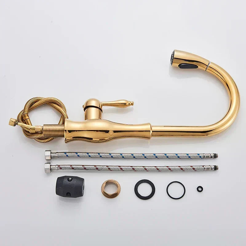 AureliaLux Gold Kitchen Faucet — Pull-Out Spray, Swivel Spout