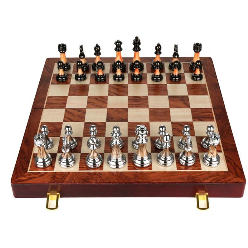 RegalOrion Elite fém sakk-készlet — 45 x 45 x 3 cm-es fa sakktábla - Desfino
