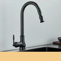 EraTap Antique Brass Kitchen Faucet — Swivel Spout, Black Detail - Desfino