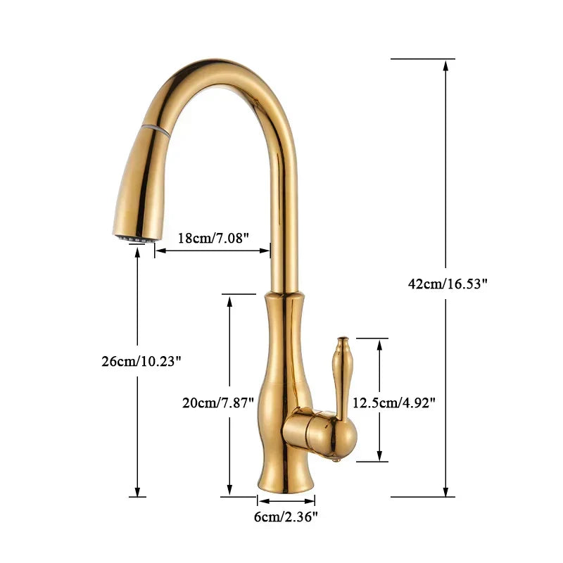 AureliaLux Gold Kitchen Faucet — Pull-Out Spray, Swivel Spout