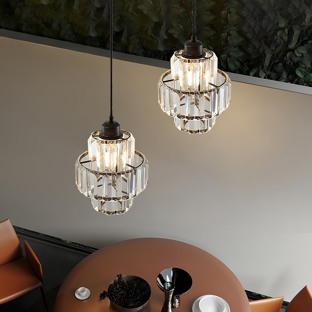 Aurelia gestreepte kristallen plafondlamp — zwart of goudkleurig snoer | Desfino