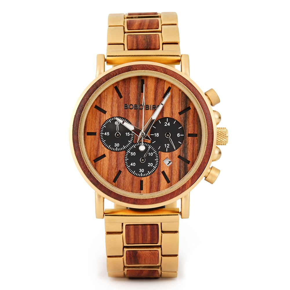 Orologio al quarzo in legno TimberLuxe — Quadrante rotondo da 44 mm, 3ATM, confezione regalo - Desfino