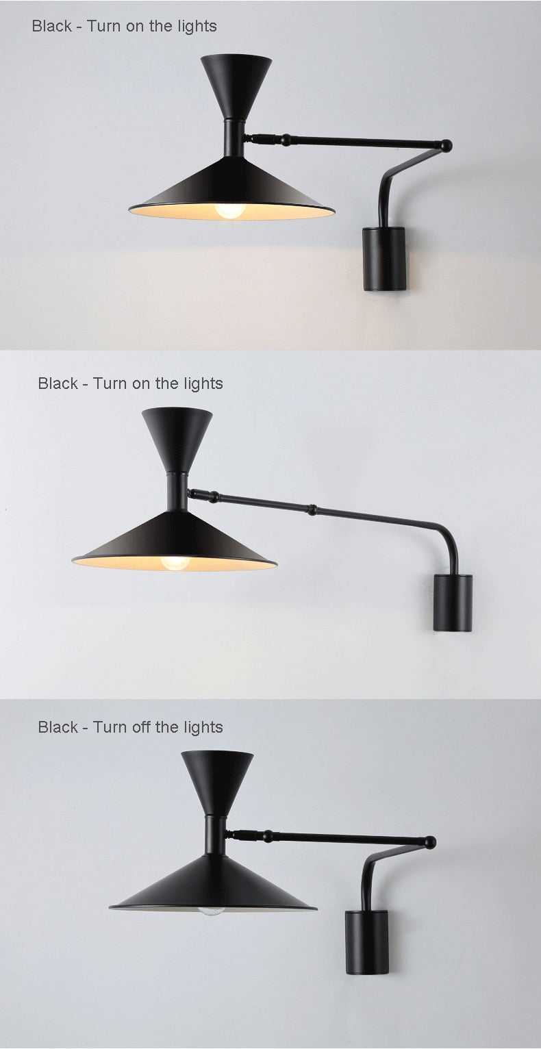 NovaSwing væglampe med svingarm og stik — sort industriel LED - Desfino