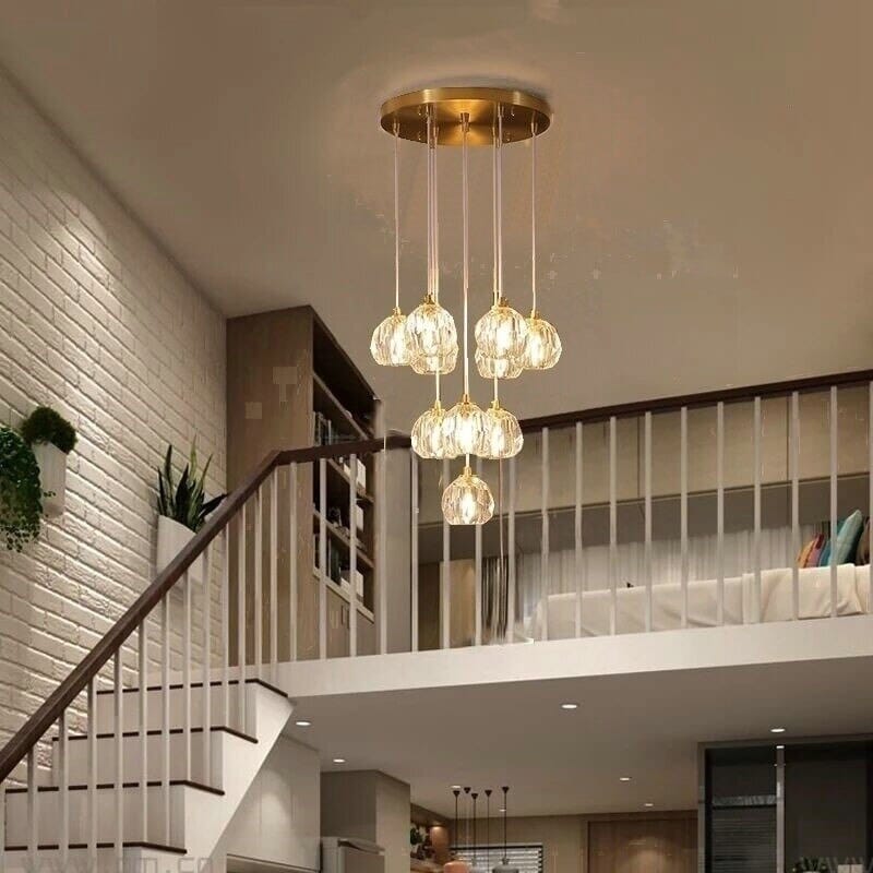 Přisazený LED lustr Luminara - křišťálové sklo, leštěná měď - Desfino