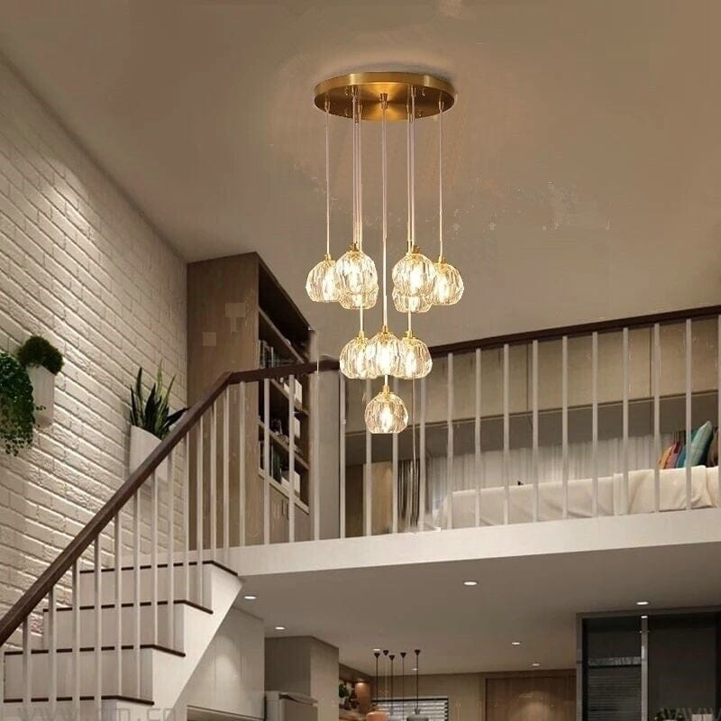 Luminara LED Flush-Mount Chandelier — Crystal Glass, Polished Copper - Desfino
