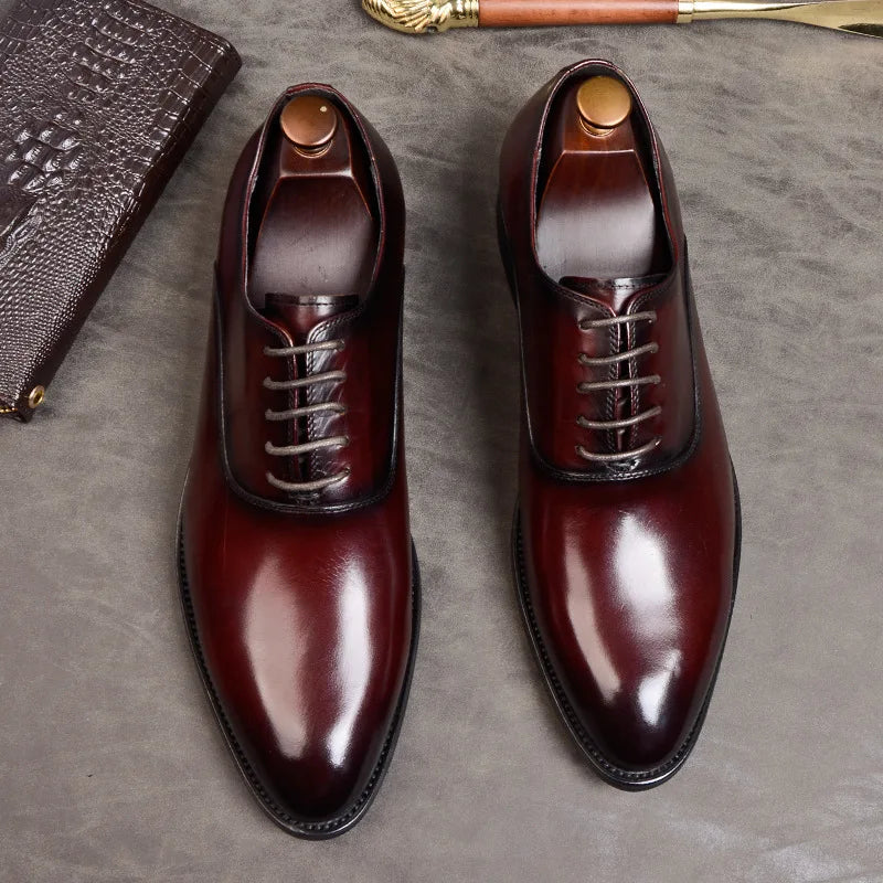 Aurelo Men's Italian Leather Oxford Shoes — Lace-Up Dress Style - Desfino