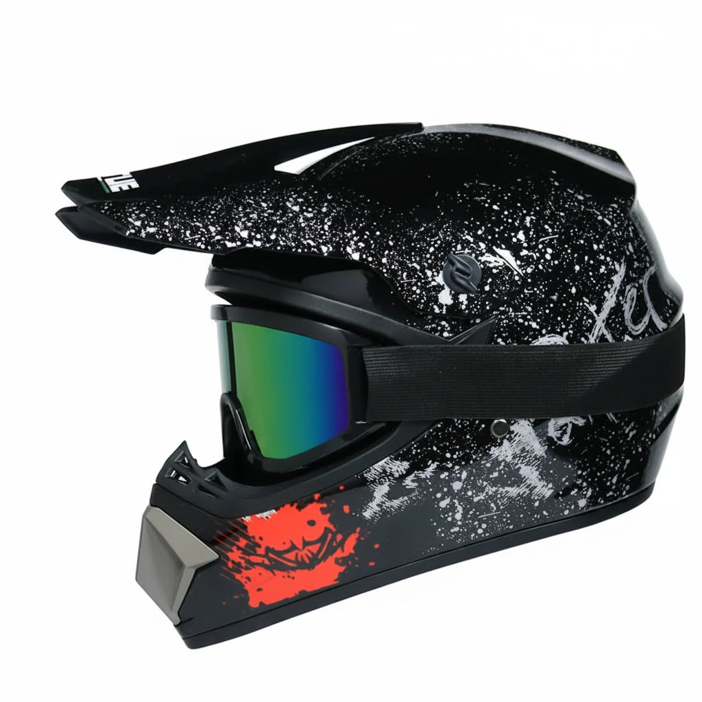 Casque de motocross intégral pour jeunes certifié DOT - coque en ABS et lunettes - Desfino