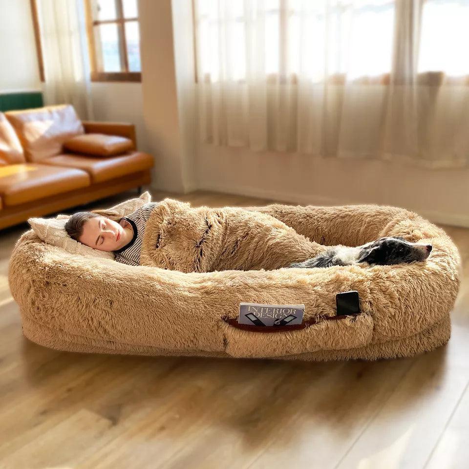 PawMingle Duo Lounge Bed — Shared Dog and Human Snuggle Bed - Desfino