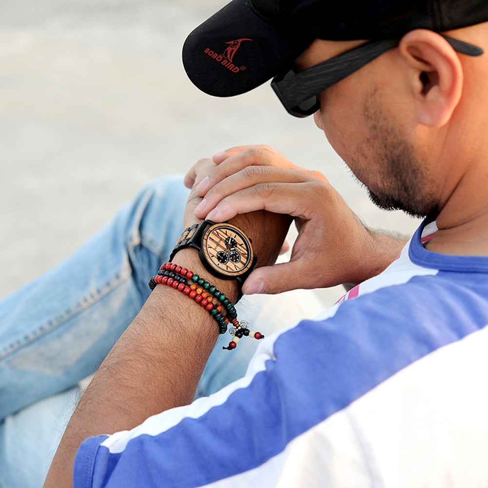 Orologio al quarzo in legno TimberLuxe — Quadrante rotondo da 44 mm, 3ATM, confezione regalo - Desfino