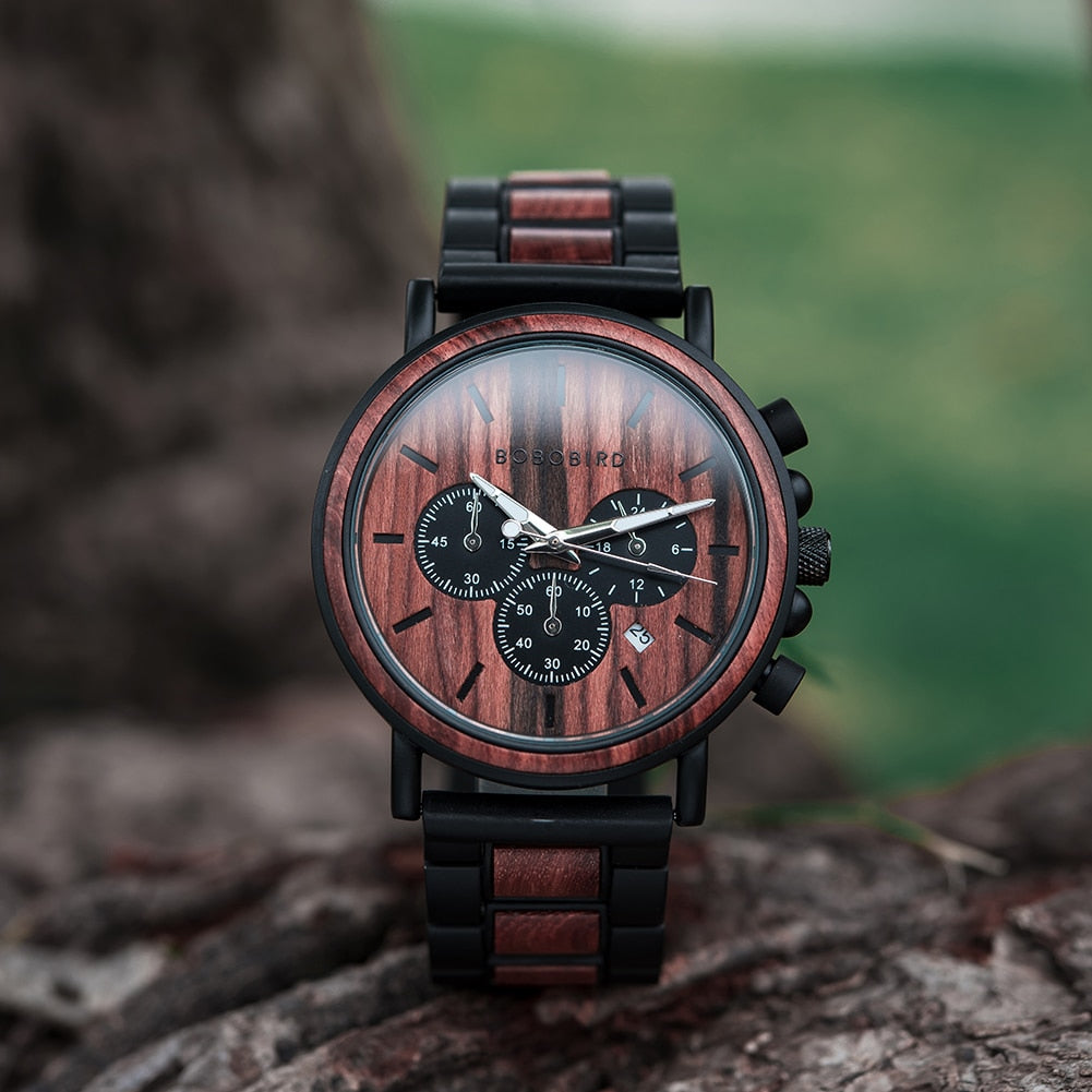 Orologio al quarzo in legno TimberLuxe — Quadrante rotondo da 44 mm, 3ATM, confezione regalo - Desfino