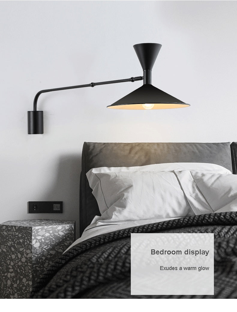 NovaSwing væglampe med svingarm og stik — sort industriel LED - Desfino