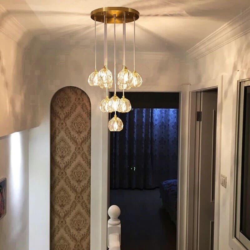 Přisazený LED lustr Luminara - křišťálové sklo, leštěná měď - Desfino