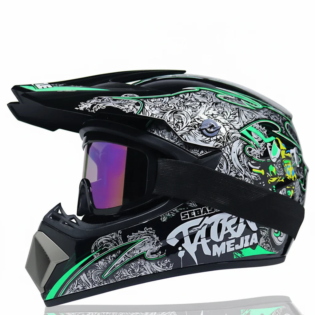 Casque de motocross intégral pour jeunes certifié DOT - coque en ABS et lunettes - Desfino