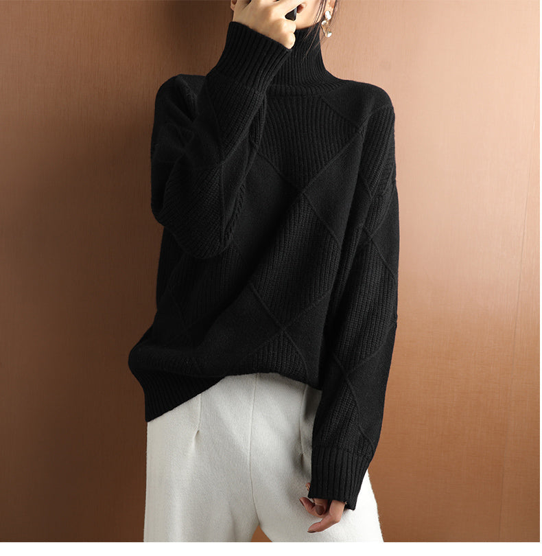 Damski kaszmirowy sweter z golfem Liora — Luźny krój - Desfino