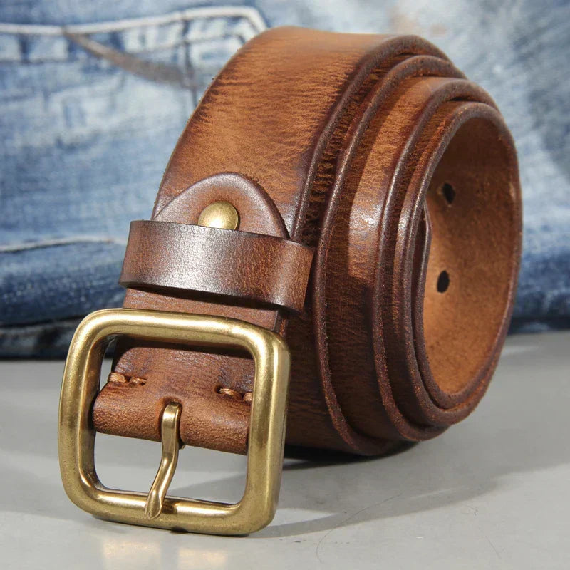 Sierra Cowhide Leather Belt — Handcrafted, Solid Brass Buckle - Desfino