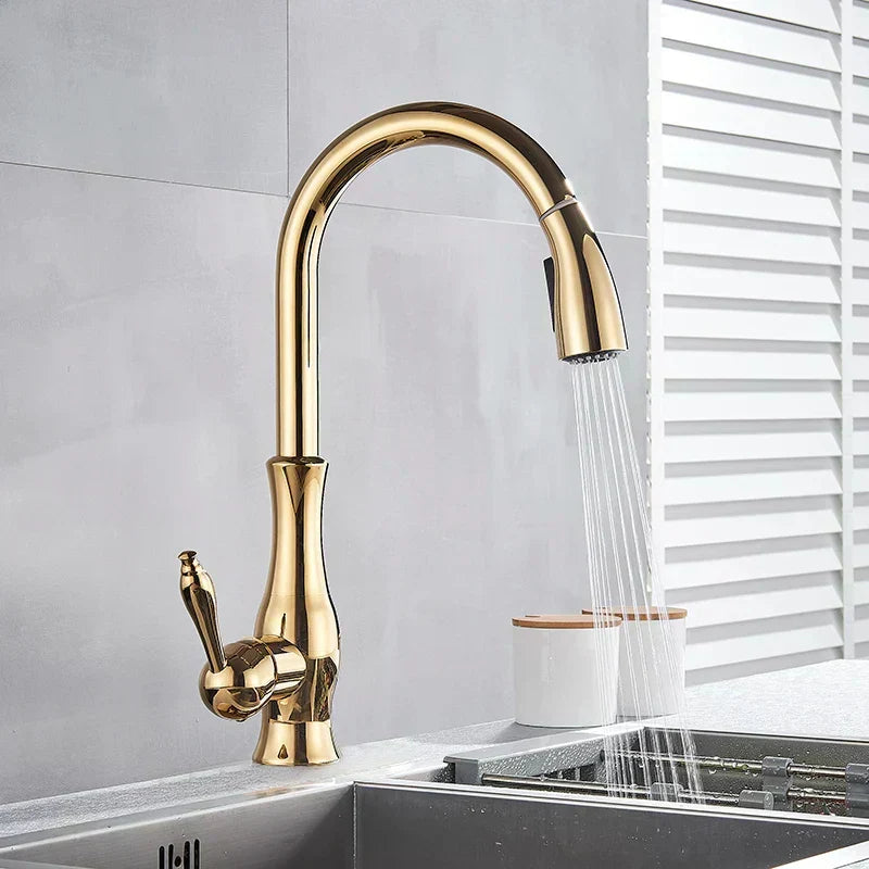AureliaLux Gold Kitchen Faucet — Pull-Out Spray, Swivel Spout