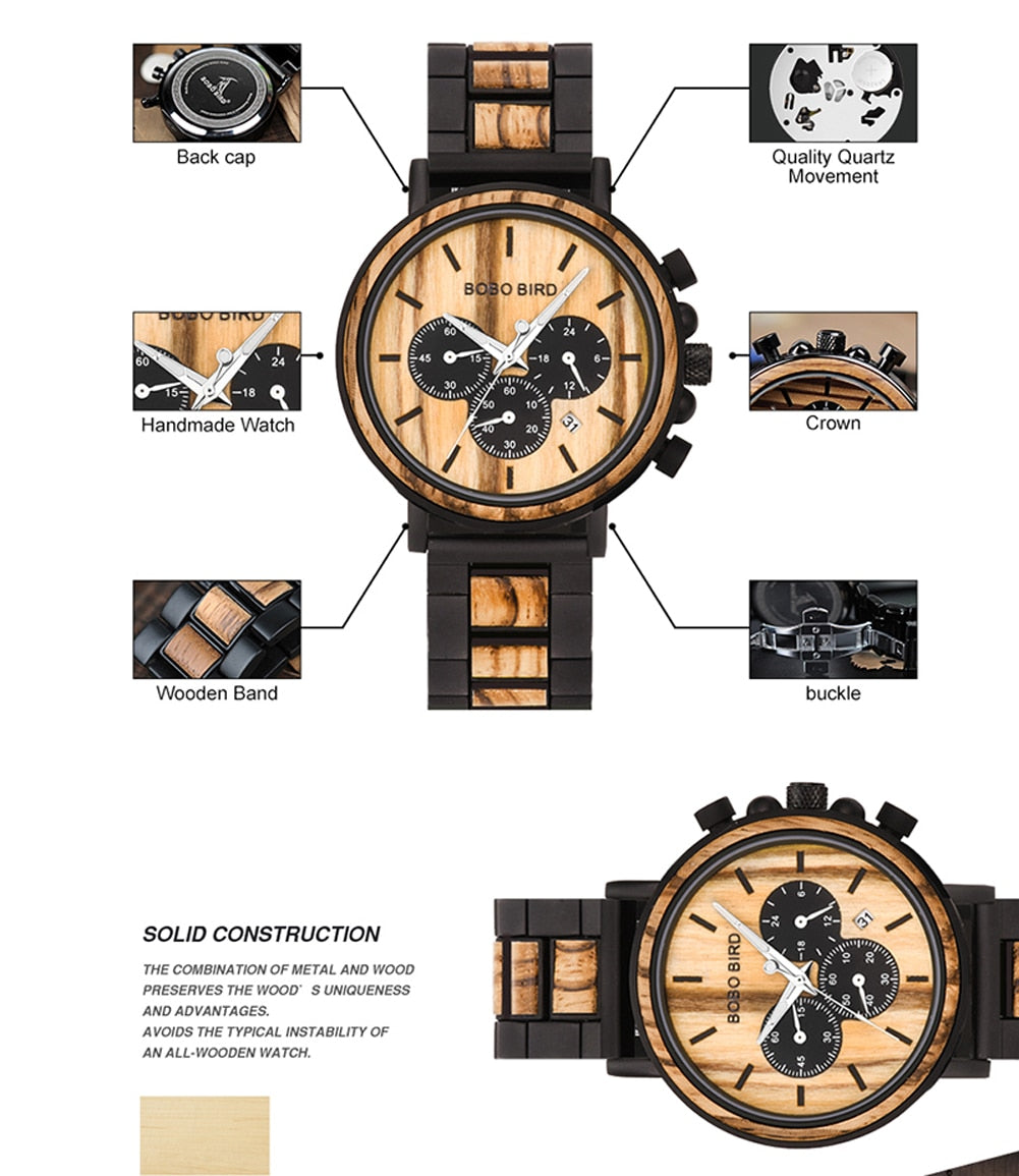 Orologio al quarzo in legno TimberLuxe — Quadrante rotondo da 44 mm, 3ATM, confezione regalo - Desfino