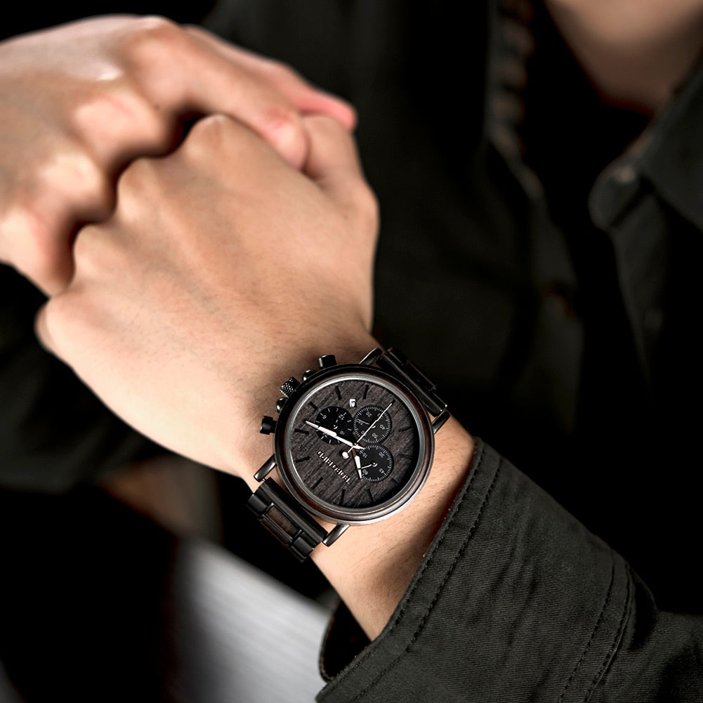 Orologio al quarzo in legno TimberLuxe — Quadrante rotondo da 44 mm, 3ATM, confezione regalo - Desfino