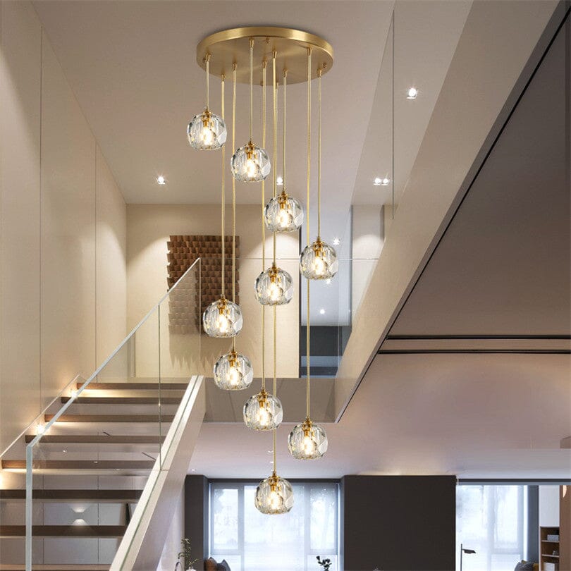 Luminara LED Flush-Mount Chandelier — Crystal Glass, Polished Copper - Desfino