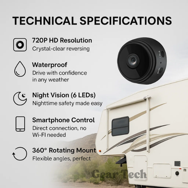 HD Wireless Backup Camera — 720P HD, Night Vision, Waterproof, 6 IR LEDs