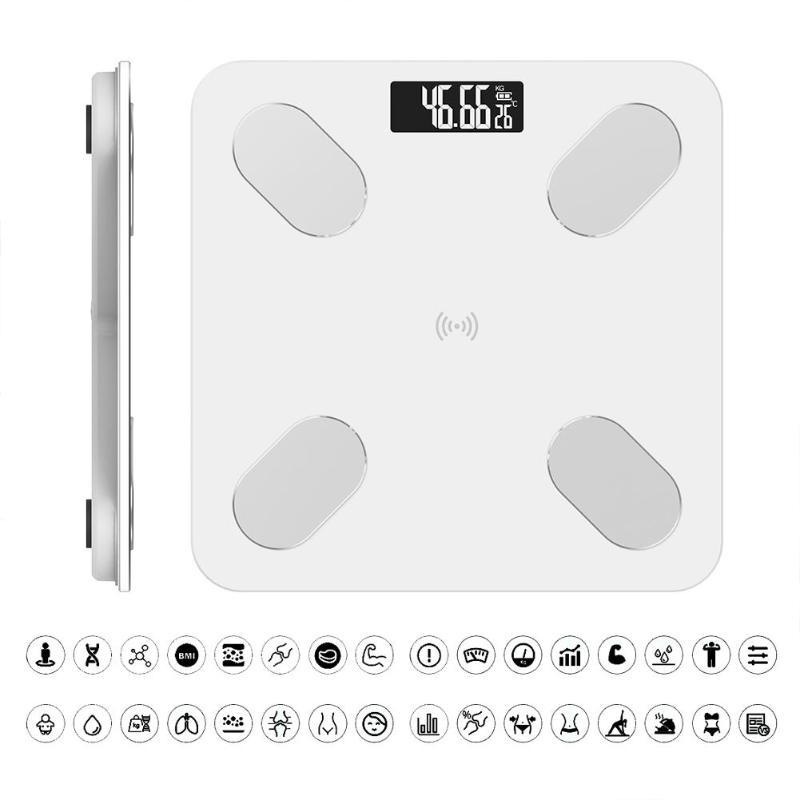 Viora smarte Bluetooth-Körperwaage — gehärtetes Glas, Körperwerte - Desfino