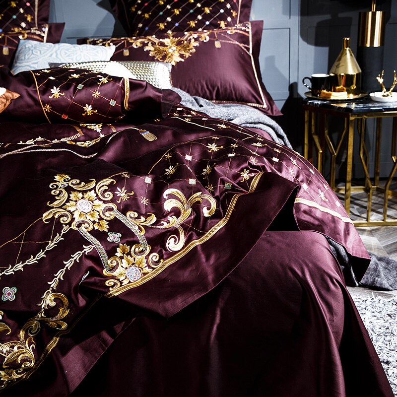Aurelion Luxuriöse ägyptische Baumwollbettwäsche im Sangria-Ton - Desfino